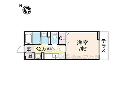 近鉄京都線 大和西大寺駅 徒歩13分 2階建 築7年(1K/1階)の間取り写真