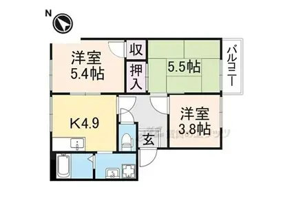 ボナール高塚台A棟(3K/2階)の間取り写真