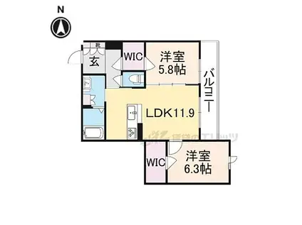 近鉄南大阪線 岡寺駅 徒歩6分 3階建 築7年(2LDK/2階)の間取り写真