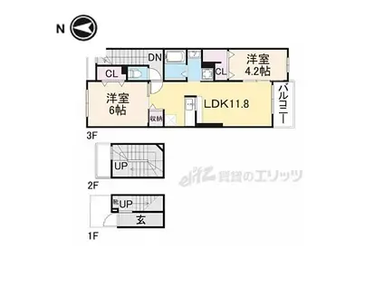 JR関西本線 平城山駅 徒歩5分 3階建 築8年(2LDK/3階)の間取り写真