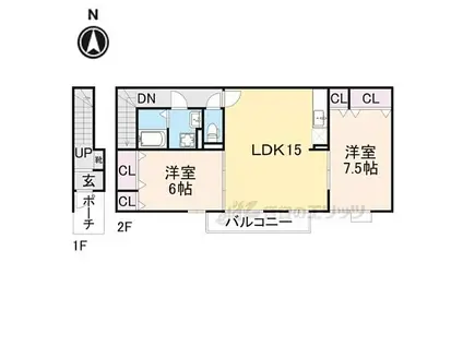 JR桜井線 桜井駅(奈良) 徒歩16分 2階建 築19年(2LDK/2階)の間取り写真