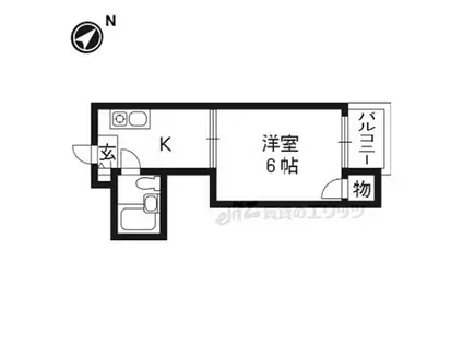 京阪交野線 村野駅 徒歩4分 4階建 築35年(1K/3階)の間取り写真