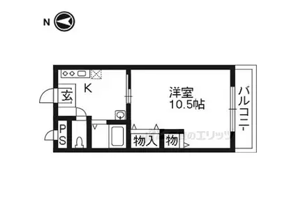 岡山手ハイツ(1K/2階)の間取り写真