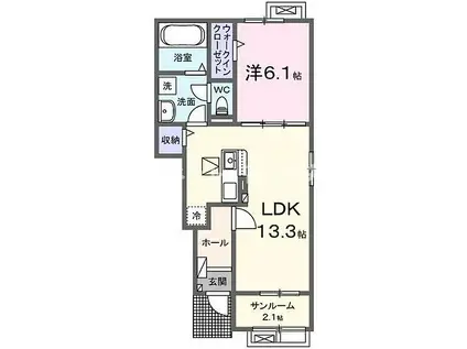 ライラック柞田II B(1LDK/1階)の間取り写真