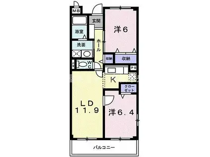 ファインヴァルト(2LDK/2階)の間取り写真