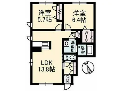 ビラージュ サンク(2LDK/1階)の間取り写真