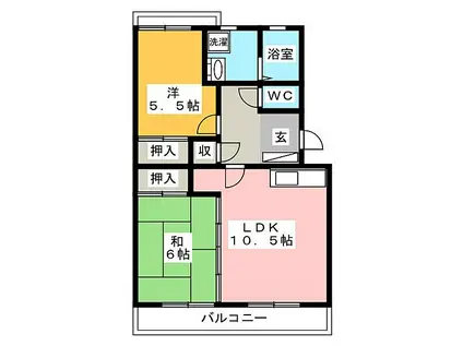 レヂデンスISHII S(2LDK/3階)の間取り写真