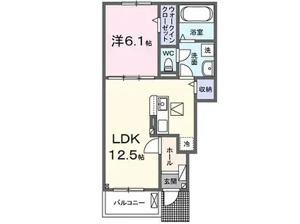 近鉄奈良線 瓢箪山駅(大阪) 徒歩24分 2階建 築1年(1LDK/1階)の間取り写真