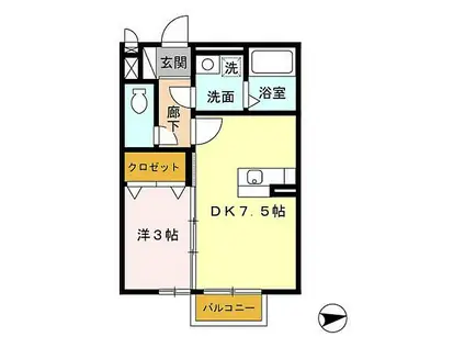 西鉄天神大牟田線 津福駅 徒歩8分 2階建 築20年(1DK/1階)の間取り写真
