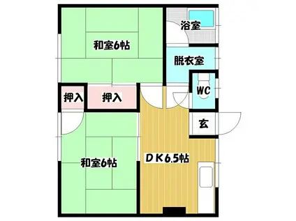 JR鹿児島本線 荒木駅 徒歩31分 2階建 築46年(2DK/2階)の間取り写真