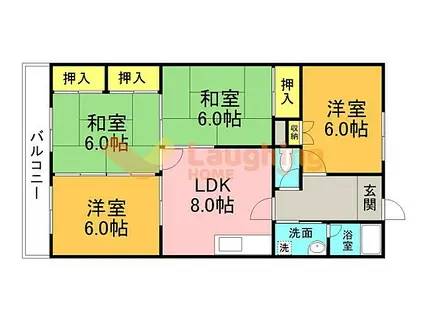 JR久大本線 南久留米駅 徒歩10分 6階建 築36年(4DK/6階)の間取り写真