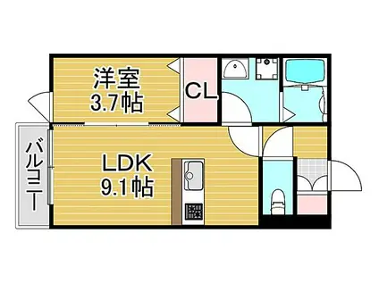 PREMIAGE 久留米学園通(1LDK/2階)の間取り写真