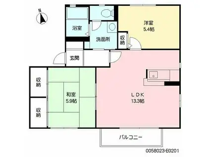 西鉄甘木線 北野駅(福岡) 徒歩5分 2階建 築23年(2LDK/1階)の間取り写真