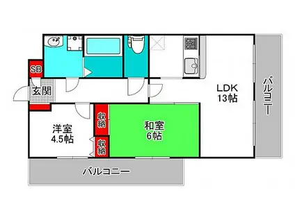 ぷりんすマンション(2LDK/9階)の間取り写真