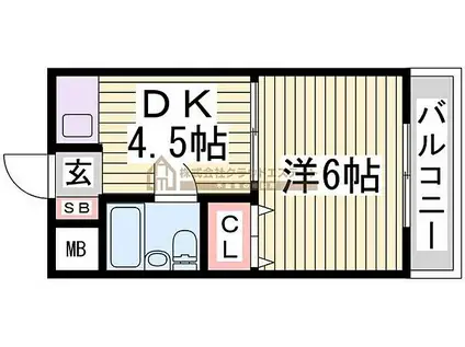 パレルミエール神戸(1DK/2階)の間取り写真