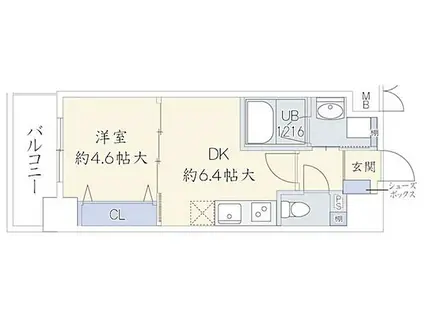 JR山陽本線 兵庫駅 徒歩2分 10階建 築7年(1DK/7階)の間取り写真
