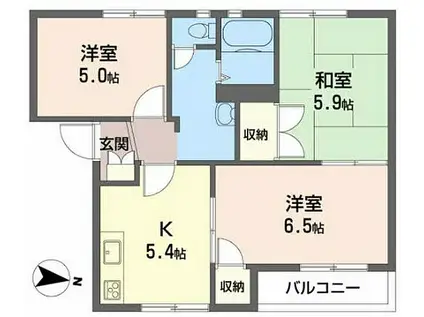 リバーサイドII(3K/2階)の間取り写真