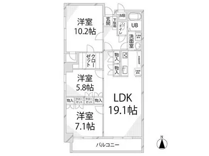 グランドヴュー島本(3LDK/13階)の間取り写真