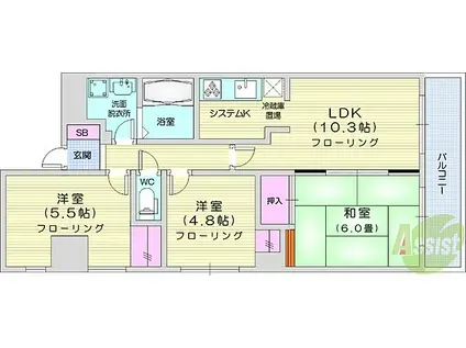 ラル・シティ白鳥壱番館(3LDK/4階)の間取り写真