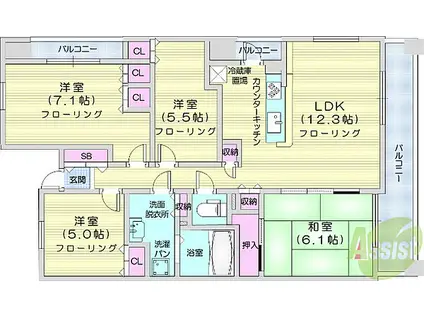 ドゥーエ仙台イースト(4LDK/7階)の間取り写真