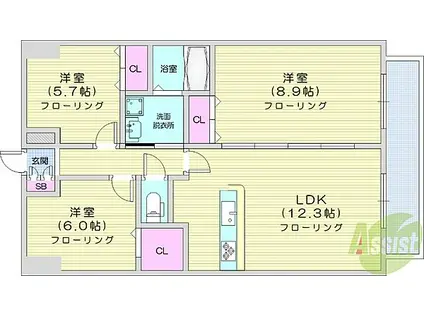 アークデュオ仙台苦竹(3LDK/12階)の間取り写真