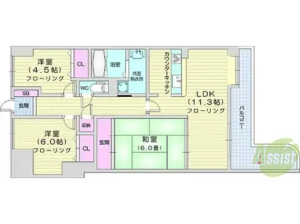 チサンマンション第8南仙台(3LDK/7階)の間取り写真
