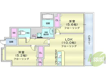 パークフラッツ五橋(2LDK/13階)の間取り写真