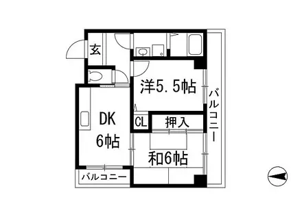 アモル甲東園(2DK/5階)の間取り写真
