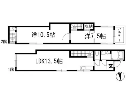 JR福知山線 北伊丹駅 徒歩25分 2階建 築41年(2LDK)の間取り写真