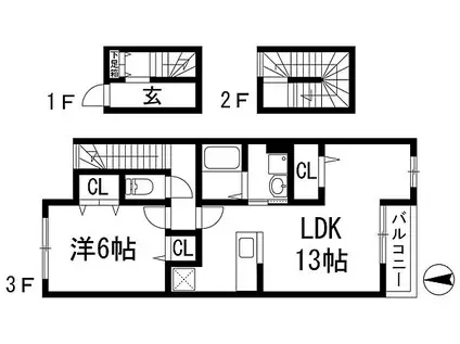 ラ サクセション宝塚(1LDK/3階)の間取り写真