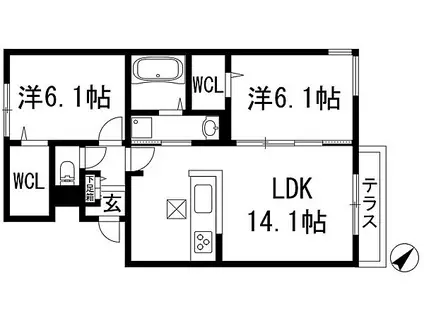 シャルール メゾン(2LDK/1階)の間取り写真