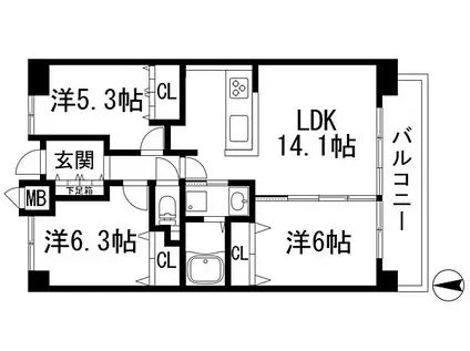 KDX宝塚レジデンス(3LDK/5階)の間取り写真