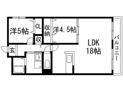 ツインパレス北伊丹(2LDK/1階)の間取り写真