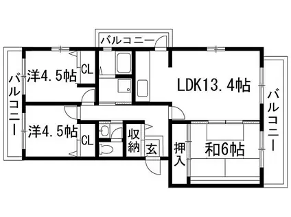 東山台ハイツ204号棟(3LDK/2階)の間取り写真