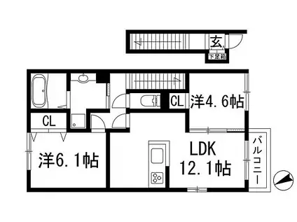 アビタシオン仁川2(2LDK/2階)の間取り写真