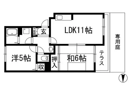 ファミール高木 B棟(2LDK/1階)の間取り写真