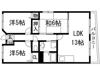 グリーンコート逆瀬(3LDK/2階)の間取り写真