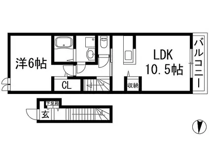 エスポワール小林(1LDK/2階)の間取り写真