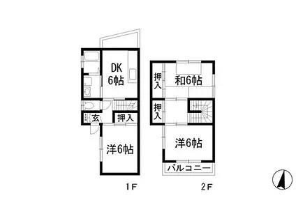 阪急今津線 門戸厄神駅 徒歩7分 2階建 築43年(3DK)の間取り写真