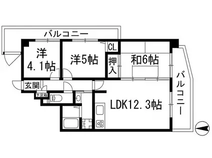 仁川北プレゾン(3LDK/6階)の間取り写真
