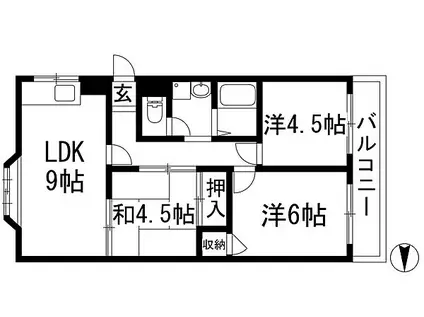 エスポアール西宮北口Ⅱ(3LDK/1階)の間取り写真