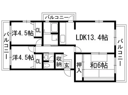東山台ハイツ204号棟(3LDK/3階)の間取り写真