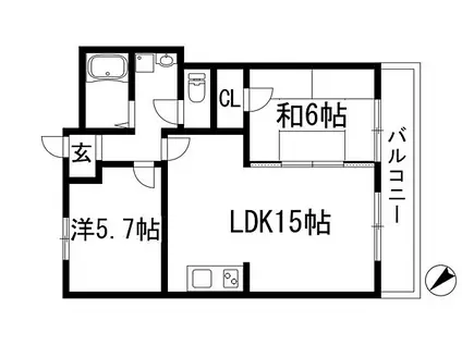 ソレイユ山本(2LDK/4階)の間取り写真