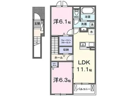 JR播但線 京口駅 徒歩35分 2階建 築1年(2LDK/2階)の間取り写真