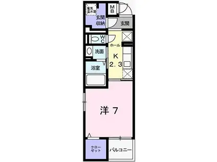JR播但線 京口駅 徒歩4分 5階建 築7年(1K/2階)の間取り写真