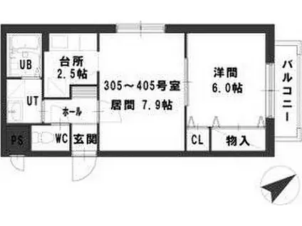 GRAND MER豊平(1LDK/3階)の間取り写真