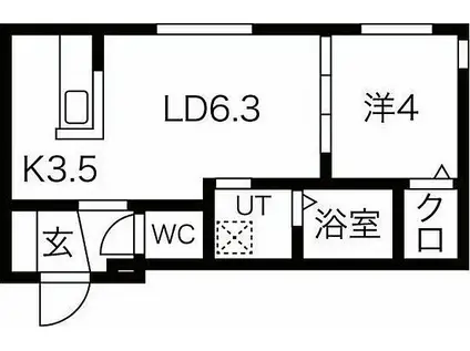 テラスカスミ(1LDK/1階)の間取り写真