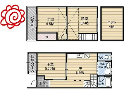 JR片町線(学研都市線) 徳庵駅 徒歩4分 2階建 築57年(3DK)の間取り写真