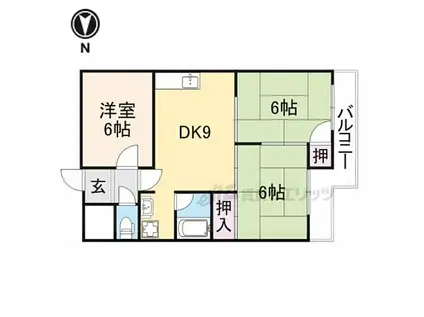 近鉄生駒線 南生駒駅 徒歩8分 5階建 築37年(3DK/3階)の間取り写真