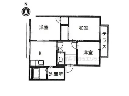 近鉄奈良線 東生駒駅 徒歩22分 2階建 築31年(3K/1階)の間取り写真